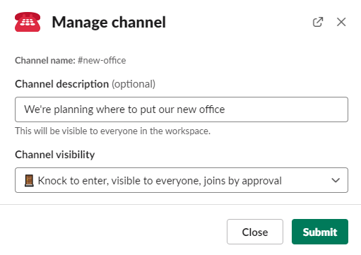 A Slack screenshot of The Operator menu where the channel is configured as described